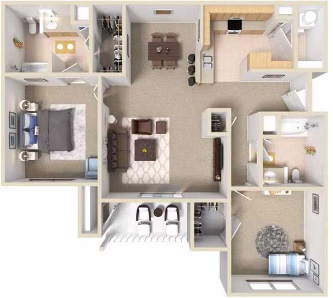B3 2/2 1079 sf 134 floor plan